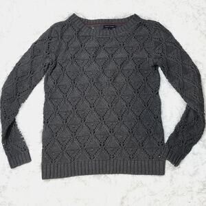 Tommy Hilfiger Sweater Womens Small Gray Cable Open Knit Long Sleeve Pullover